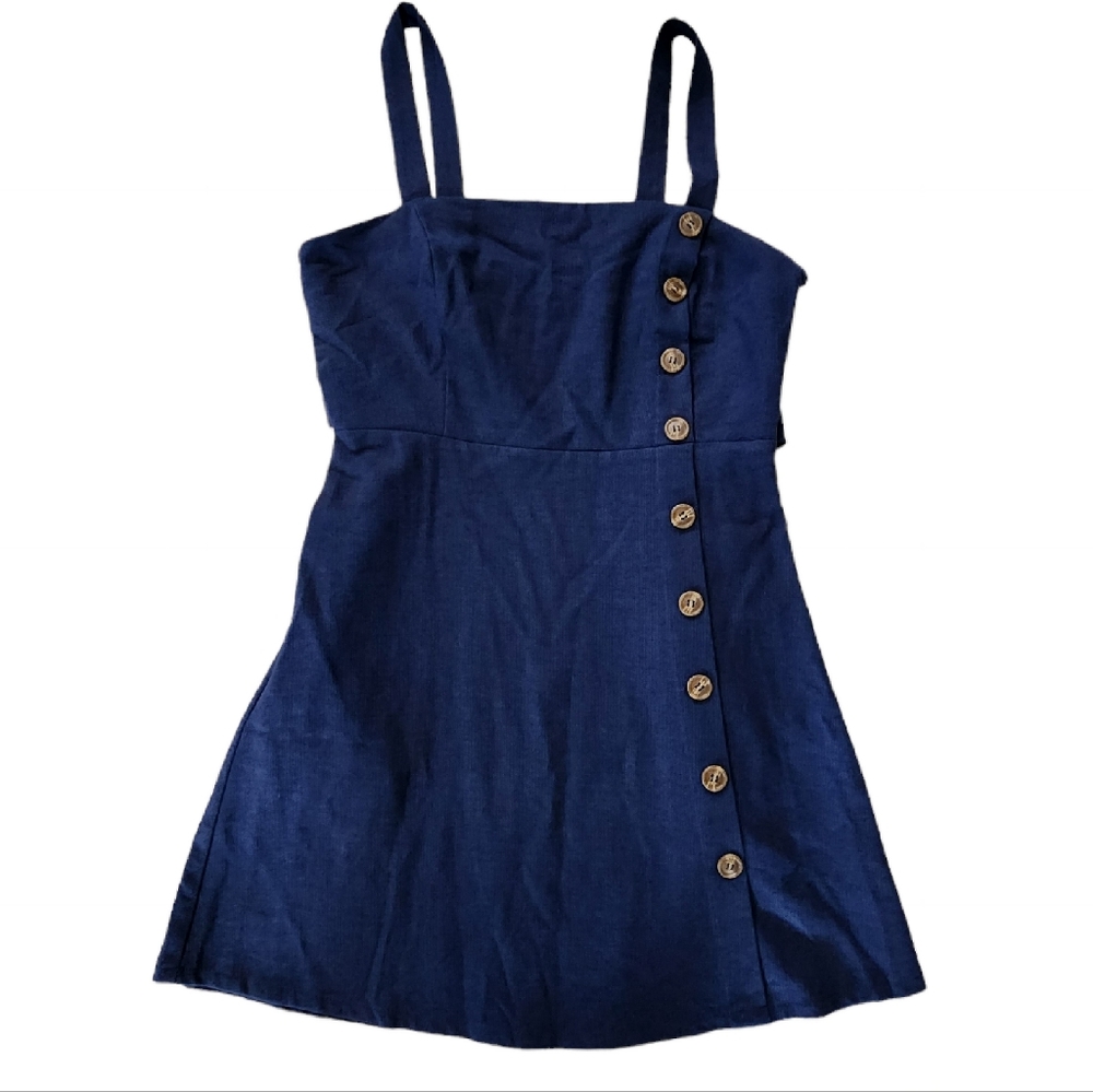 Essue Blue Sleeveless Buttoned Mini Sundress